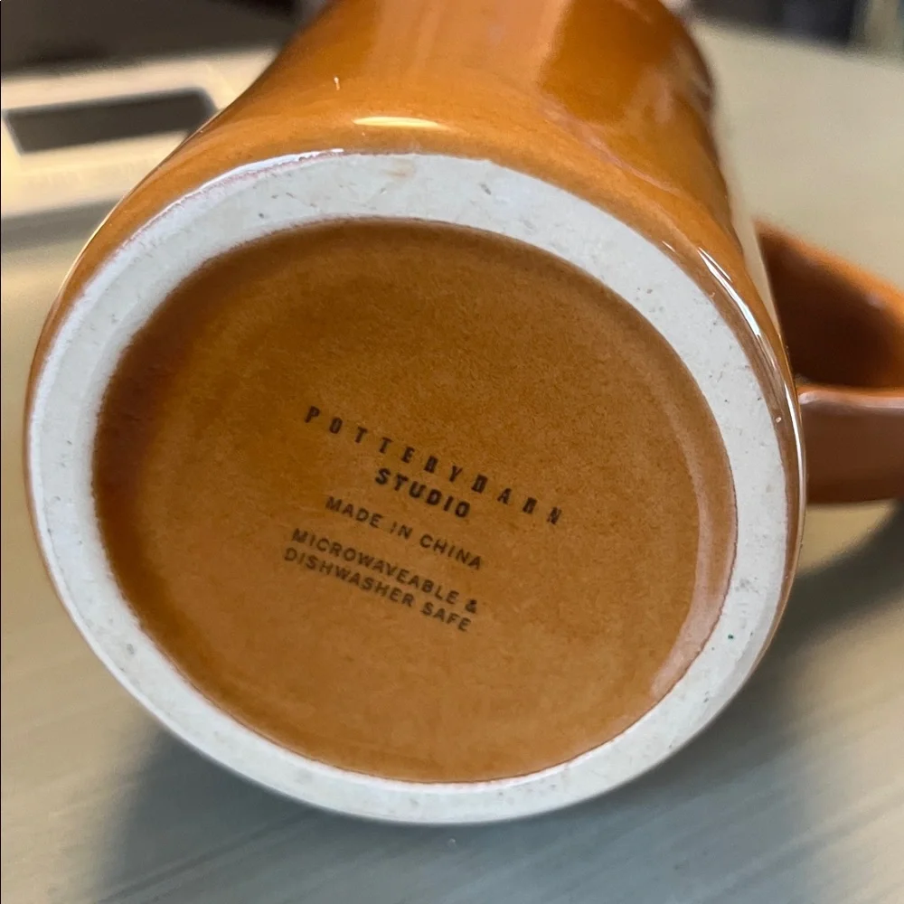 2 Pottery Barn Studio tall coffee mugs Ceramic caramel 12 oz